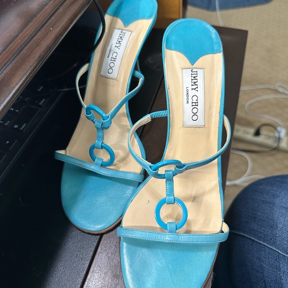 Jimmy Choo Turquoise Blue Leather Strappy Heels - Picture 3 of 3